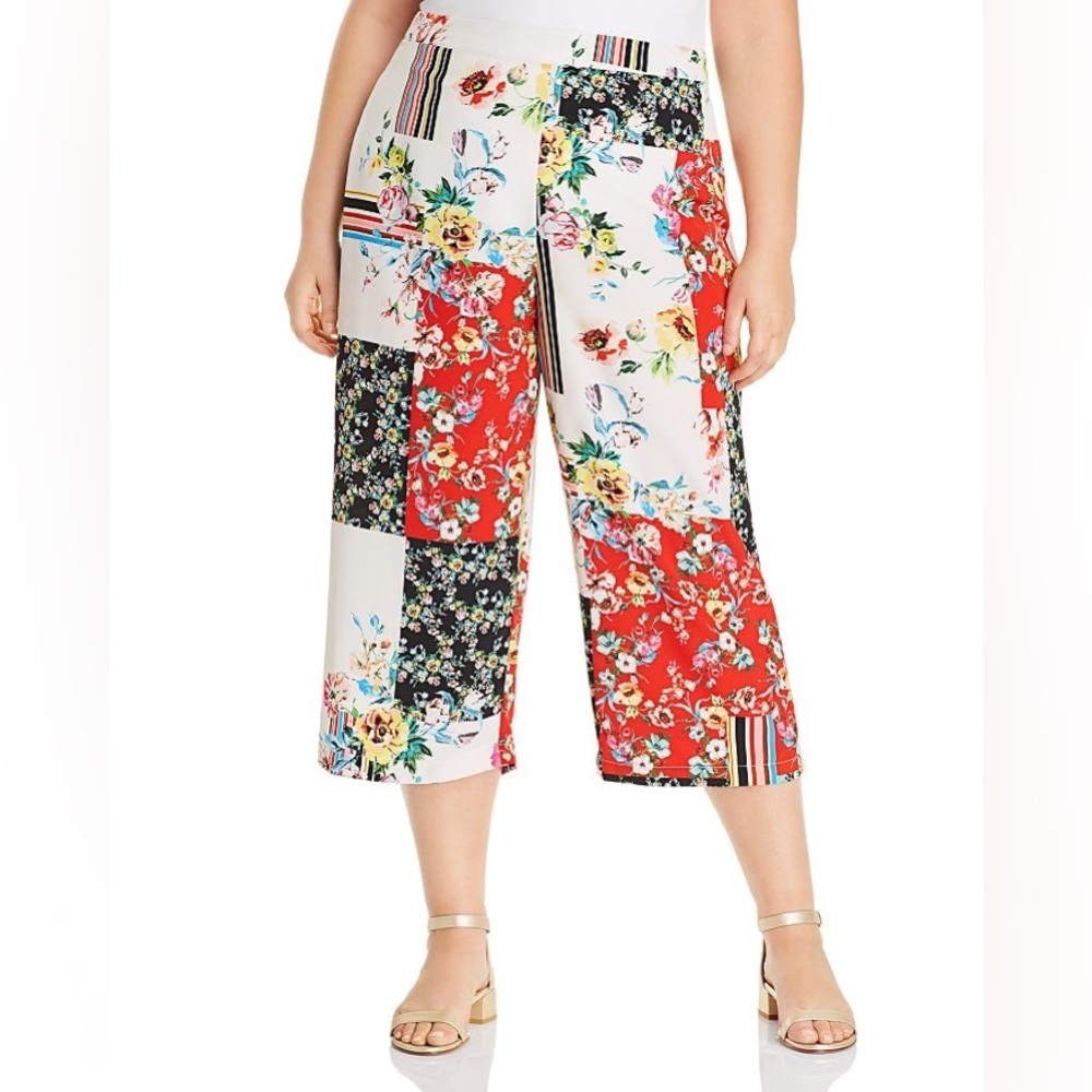 NWT Maree Pour Toi Plus Size Floral Patchwork Print Wide Leg Cropped Pants Sz 22